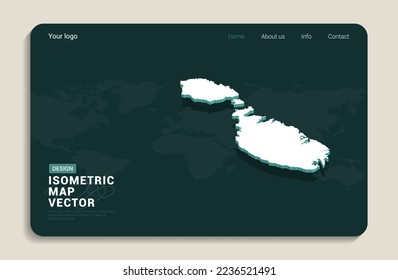 Malta map green background with isometric vector. Web banner layout template.