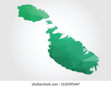 Malta Map Green Color on white background polygonal