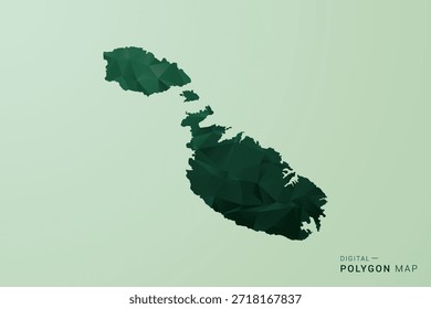 Mapa de Malta - Ilustração de vetor estilo polígono verde, baixo projeto geométrico poly com Silhueta limpa no fundo verde macio.