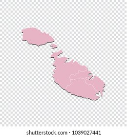 Malta map - High detailed pastel color map of Malta. Malta map isolated on transparent background. Vector illustration eps 10.