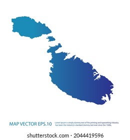 Malta map , infographic style , blue gradient color , on white background with Map World. Wire frame 3D mesh ,
