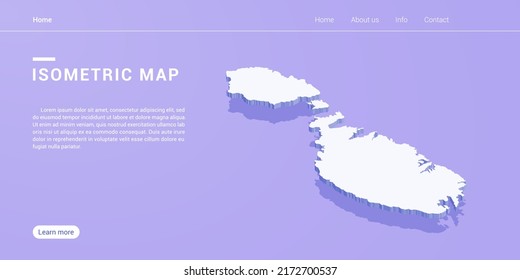 Malta map of isometric purple vector illustration. Web banner layout template.