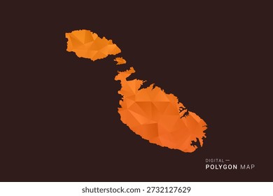 Malta Map - low poly polygon vector, geometric triangulated silhouette in orange and dark brown tones, clean modern infographic style, isolated background.