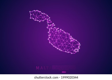 Malta Map mash line and point scales on purple technology background. Wire Frame 3D mesh polygonal network line, design sphere, dot and structure -  Vector illustration eps 10