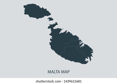 Malta map on gray background vector, Malta Map Outline Shape Gray on White Vector Illustration, Map with name. High detailed Gray illustration map Malta.