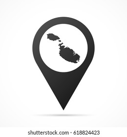 Malta Map on location pin. Map pointer isolated on a white background.
Conceptual vector illustration.
