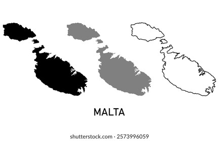 malta map in outline style, black color, gray color