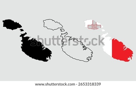 Malta map in outline style, black color, color of country flag version.