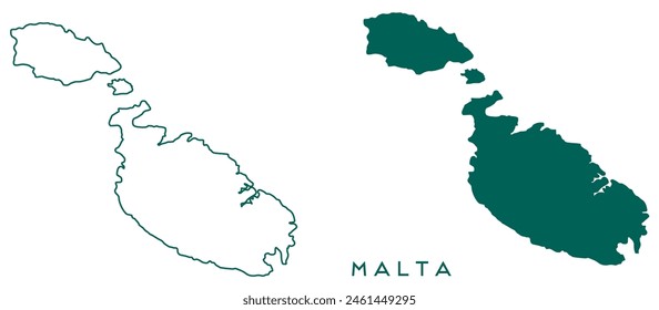 Malta map outlined and green vector set