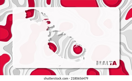 Malta Map with Paper Cut Waves Background Shape perfect for Greeting Card, Desktop Wallpaper, and Banner