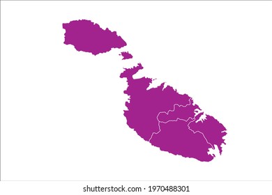 Malta Map pink Color on White Backgound