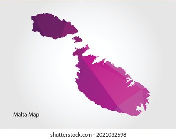 Malta Map pink Color on white background polygonal