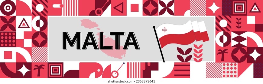 Malta Map and raised fists. National day or Independence day design for Malta celebration. Modern retro design with abstract icons. Vector illustration.