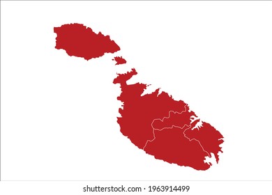 Malta Map Red Color on White Backgound