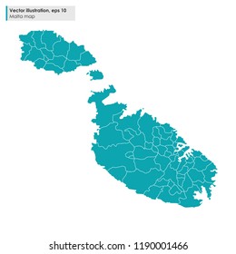 malta map with regions vector illustration on white background