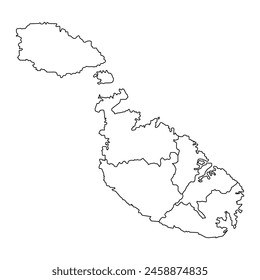 Malta map with regions. Vector illustration.