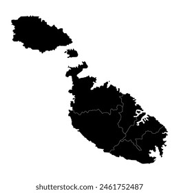 Karte von Malta mit Regionen. Vektorillustration.