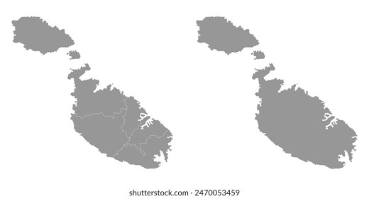 Mapa de Malta con regiones. Ilustración vectorial.
