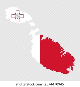 Malta map silhouette with flag.