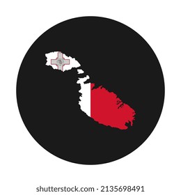 Malta map silhouette with flag on black background