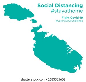 Malta map with Social Distancing stayathome tag