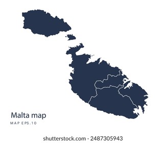 Malta map vector, Abstract design vector illustration Eps 10. Navy color.High Detailed on white background.