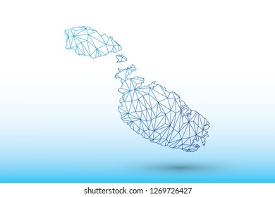 Malta map vector of blue color geometric connected lines using triangles on light background illustration meaning strong network