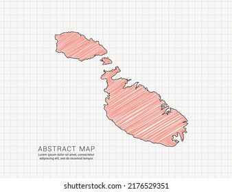 Mapa maltés de silueta de color vectorial chaótico dibujo a mano dibujado en papel de cuadrícula.