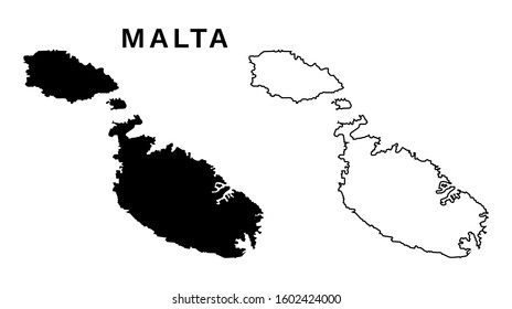 Vector de mapas de Malta - Mapa de la silueta negra de Malta Europa y esquema aislado en blanco