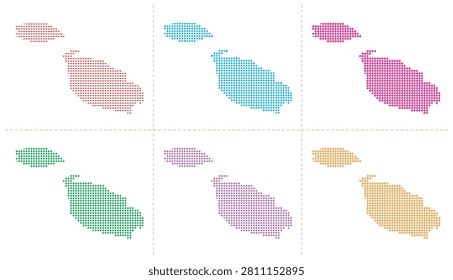 Malta map vector illustration collection showcasing six distinct country outlines crafted from diverse geometric patterns and vibrant color palettes isolated on white background for creative design.