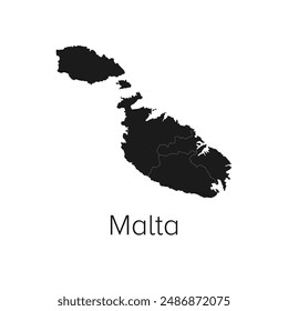 Malta Map Vector Illustration - Silhouette, Outline, Malta Travel and Tourism Map