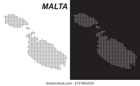 Malta Mapa Vector, Mediterranean Island Country Patrón punteado Formas en blanco y negro, Malta Plantilla infográfica, EPS editable Malta Geografía