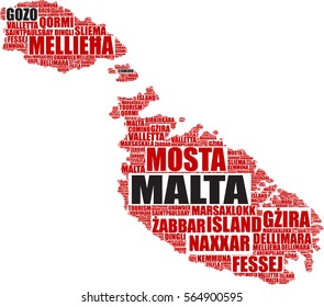 Malta map vector silhouette tag cloud