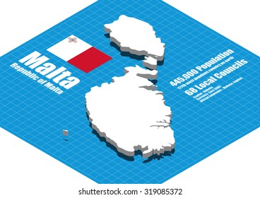 Malta map vector three dimensional