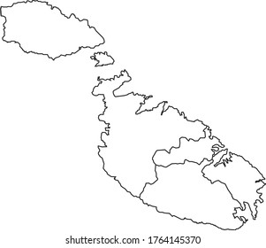 Malta map in white color and black border on white background. Vector illustration.