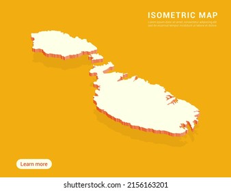 Malta map white on yellow background with 3d isometric vector illustration.