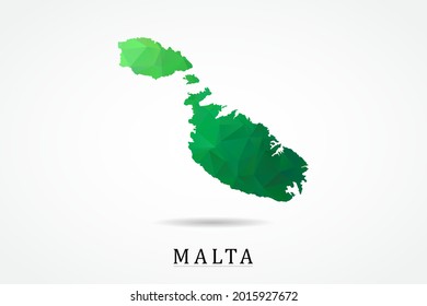 Malta Map - Weltkarte, internationale Vektorvorlage, Low-Poly-Stil mit grüner Farbe einzeln auf weißem Hintergrund - Vektorgrafik eps10