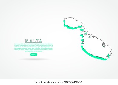 Malta Map - World Map International vector template with green and outline graphic sketch style isolated on white background - Vector illustration eps 10
