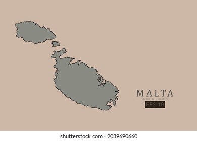 Malta Map - World Map International vector template with old classic style and gray color on map isolated on brown background - Vector illustration eps 10