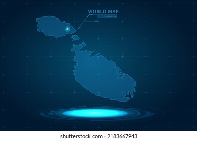 Malta Map - World Map International vector template with Hologram in perspective style and HUD, GUI, UI interface isolated on blue background for design - Vector illustration eps 10