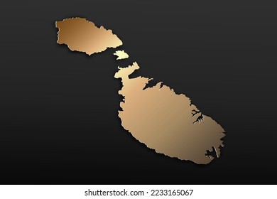 Mapa de Malta - Mapa mundial Planilla vectorial internacional con 3D, estilo de lujo dorado que incluye sombra sobre el fondo negro para diseño, educación, sitio web, infografía - Ilustración vectorial eps 10