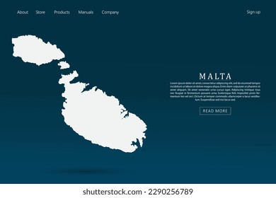 Malta Map - World map international vector template with 3d white color on dark blue and green gradient color background for website template design, infographic - Vector illustration eps 10