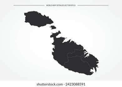 Malta Map - Weltkarte Internationale Vektorgrafik-Vorlage mit hochdetaillierter schwarz-weißer Rahmenfarbe einzeln auf weißem Hintergrund - Vektorgrafik eps10