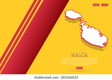 Malta Map - World map vector template with isometric style including shadow, white and red color on yellow background for website, infographic, banner - Vector illustration eps 10