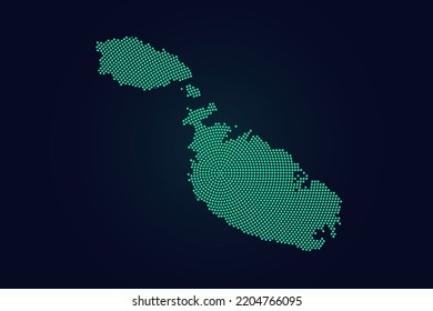 Malta Map - World map vector template with green dots, grid, grunge, halftone style isolated on dark background for education, infographic, design, website - Vector illustration eps 10