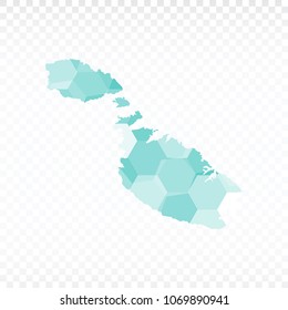Malta map-Polygonal map is made of colorful hexagons using the gradient method. On a plain background. Vector illustration eps 10.
