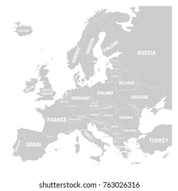 Malta marked by blue in grey political map of Europe. Vector illustration.