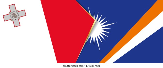 Malta and Marshall Islands flags, two vector flags symbol of relationship or confrontation.