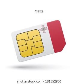Malta mobile phone sim card with flag. Vector illustration.