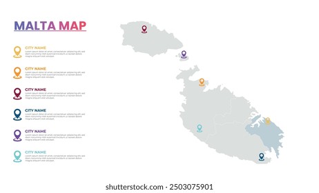 Malta Modern Map Infographic Template, Detailed infographic map of Malta Popular City